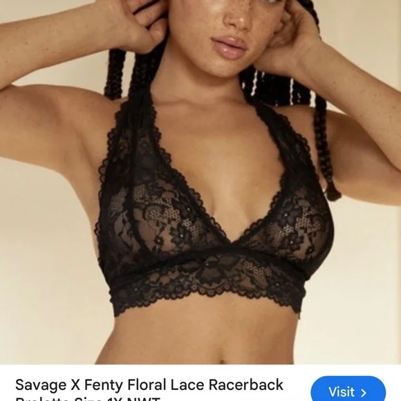 Savage X Fenty Black Lace Bralette and Panty Set NWT S/XS - Picture 2 of 11